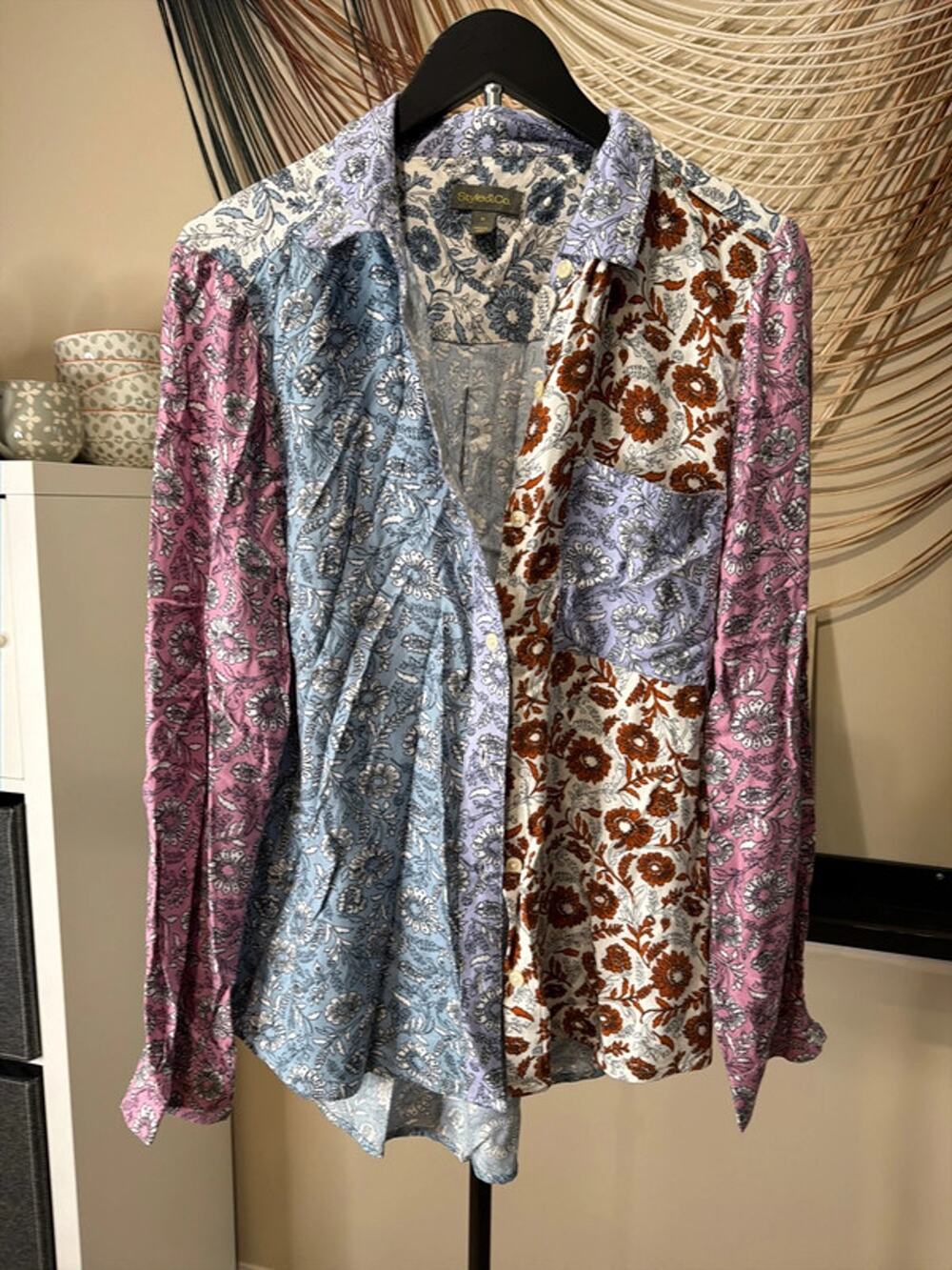 Style and Co. patchwork style button up top M 3193